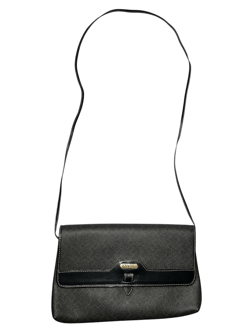 Lousier Paris Vintage Logo Black Crossbody Envelope Pocket Bag Black Gold